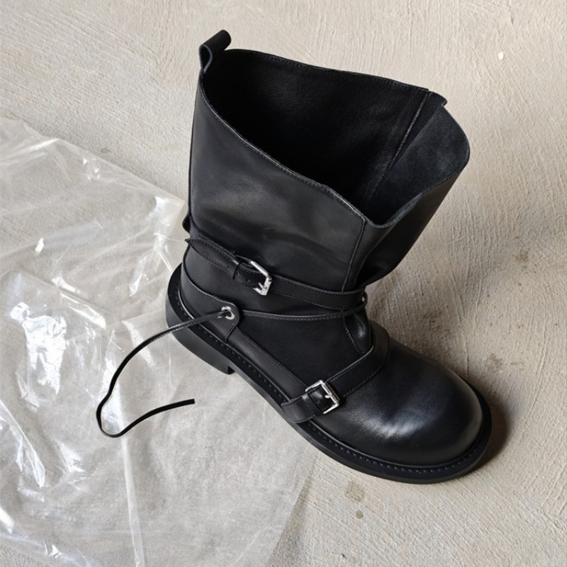 Retro Buckle Mid Calf Boots Wo - Leather Classic Strap recension och pris